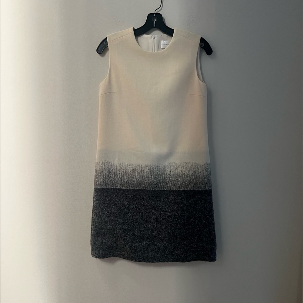 Victoria Beckham woman’s Cream and gray thick smart shift wool mini dress
